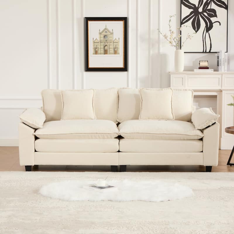 Oversized Chenille Upholstered Sofa, Modular Sectional Cloud Sofa, 2 Seater Sofa with Wider Armrest & Backrest Pillows - Beige