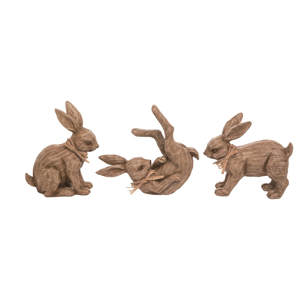 Transpac Resin Carved Bunny Figurine Set of 3 Spring Home Decorations