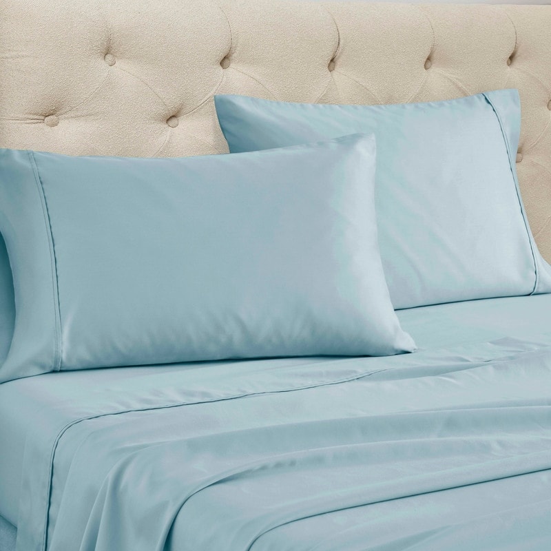 Superior Cotton Blend 1400-1500 Thread Count Solid Deep Pocket Bed Sheet Set - Twin XL - Light Blue