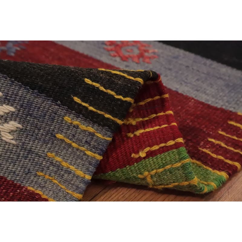 Hand Woven Oriental 100% Wool Carpet Southwestern Tribal Multi-Colored Kilim Area Rug - 9' 8'' X 5' 5''
