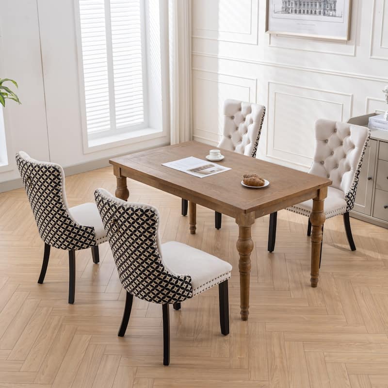 Velvet Upholstered Dining Chairs Set of 2, Tufted Solid Wood Dinner Chairs, Kitchen Chairs with Wood Legs & Nailhead Trim