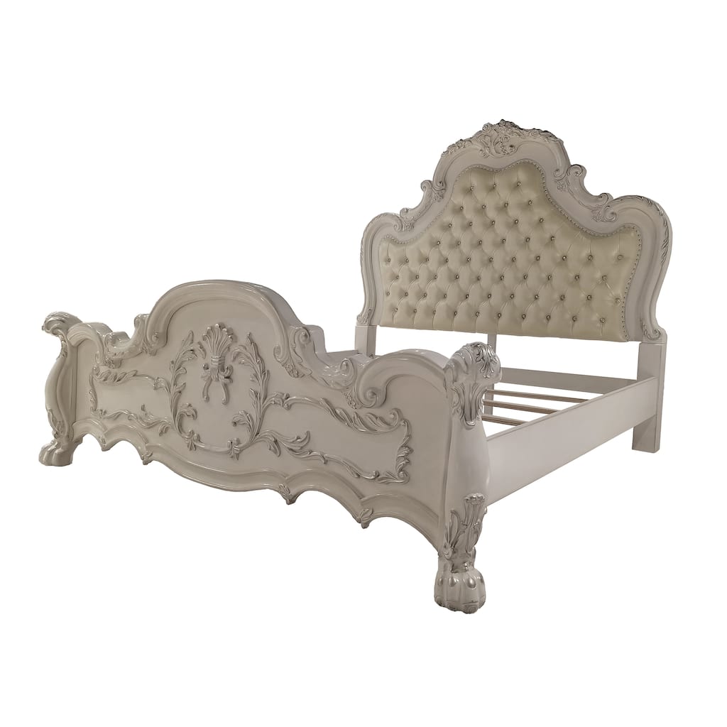 Adison Ivory and Bone White Queen Bed with Button Tufted