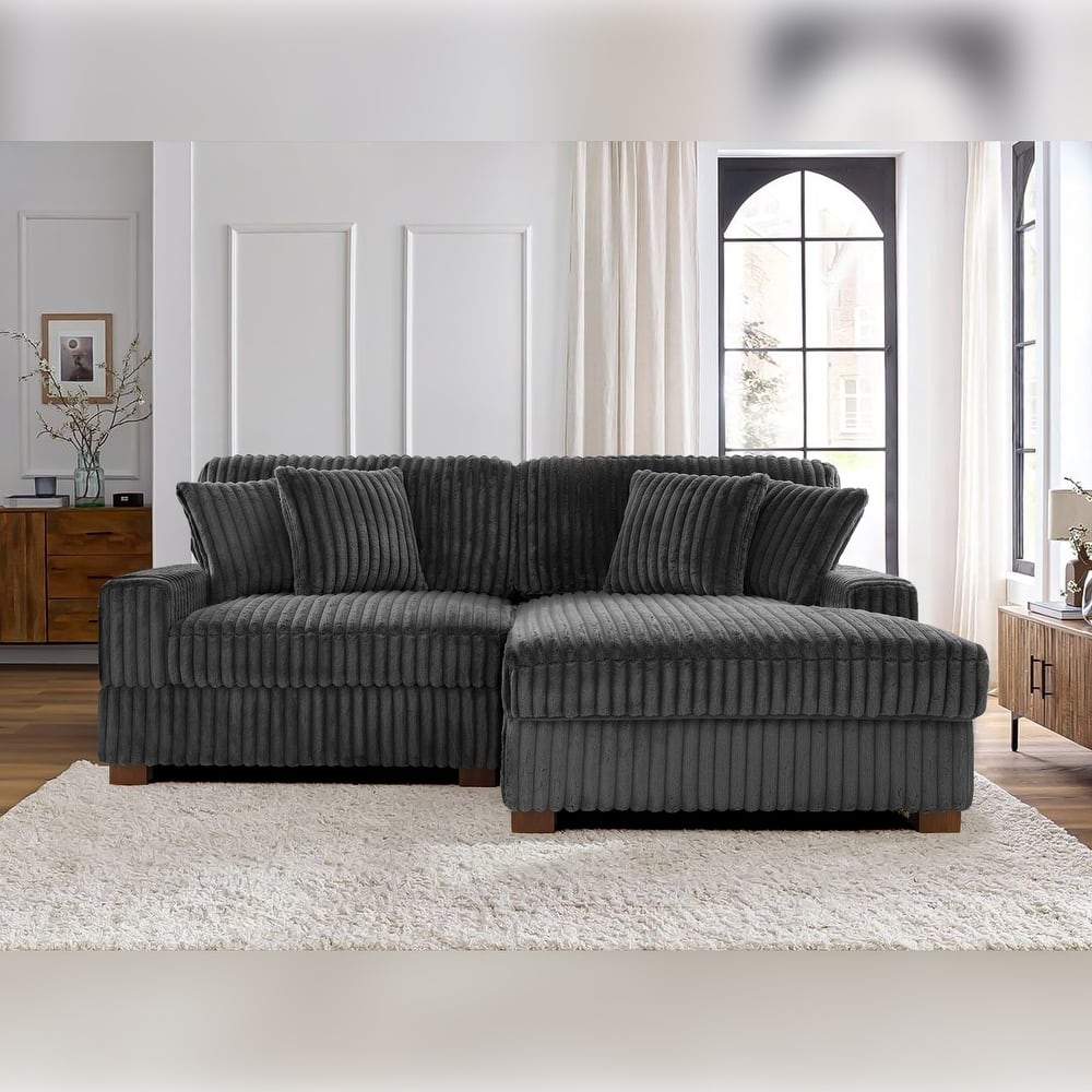 Anne 82" W Comfy Upholstered Plush Corduroy Modular Sectional Sofa