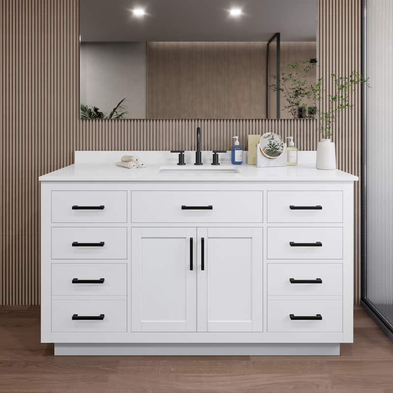 Wyndham Collection WCG262660S-QTZ-US3MXX Beckett TK 60" Free Standing - White / White Quartz Top / Matte Black Hardware