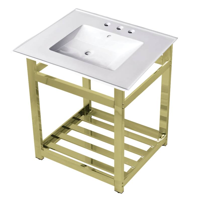 Kingston Brass 25" Wide Ceramic Console Sink - White / Polished Brass