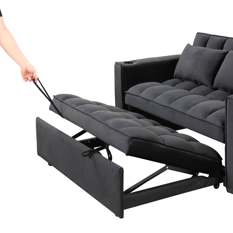 58" 4-1 Multi-functional Sofa Bed with Cup Holder and USB Port for Living Room or Apartments Milky White