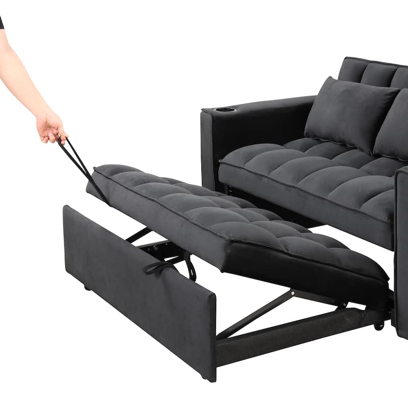 58" Velvet Sofa Bed with Built-In Cup Holder and USB Port, Great for Apartments or Guest Rooms