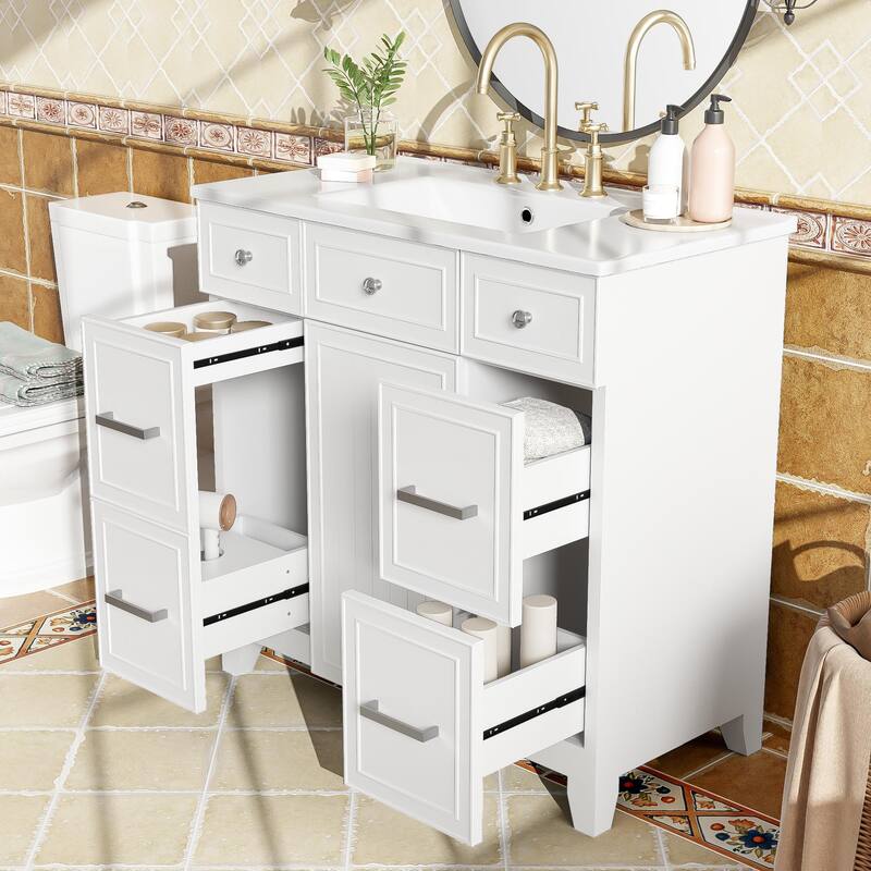Bathroom Vanity with Sink, Vanity Set with Double-Layer & Standard Drawers, Bathroom Storage Cabinet with Adjustable Shelf