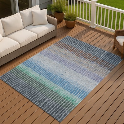 Machine Washable Indoor/ Outdoor Contemporary Stripes Chantille Rug