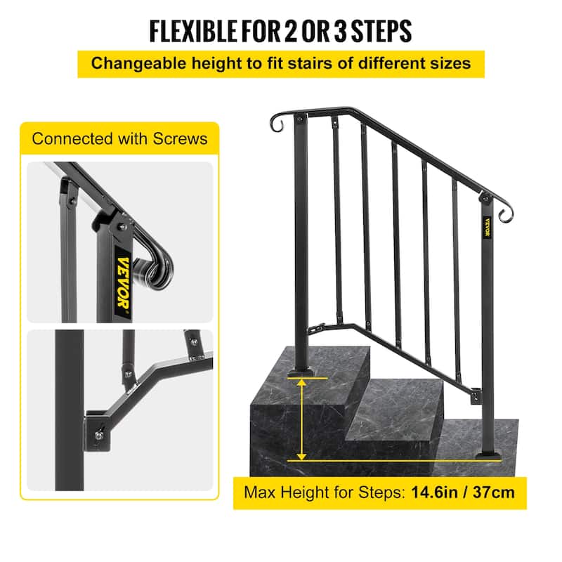VEVOR Handrails for Outdoor Steps 1-4 Adjustabel Steps Outdoor Stair ...