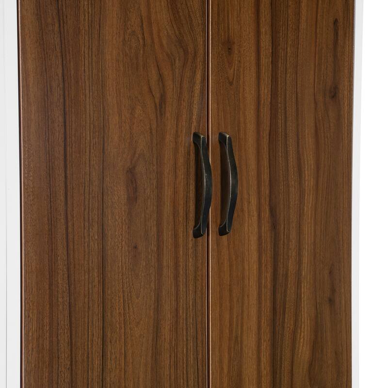 Full or Queen Murphy Bed Cabinet with Wardrobes, Drawers & Desk, Wood Foldable Storage Wall Bed w/Hydraulic Lifting & LED Light