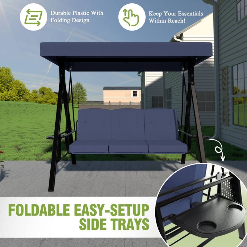 VEIKOUS 3-Seat 2-in-1 Convertible Patio Porch Swing with Adjustable Canopy Swing and Cushion