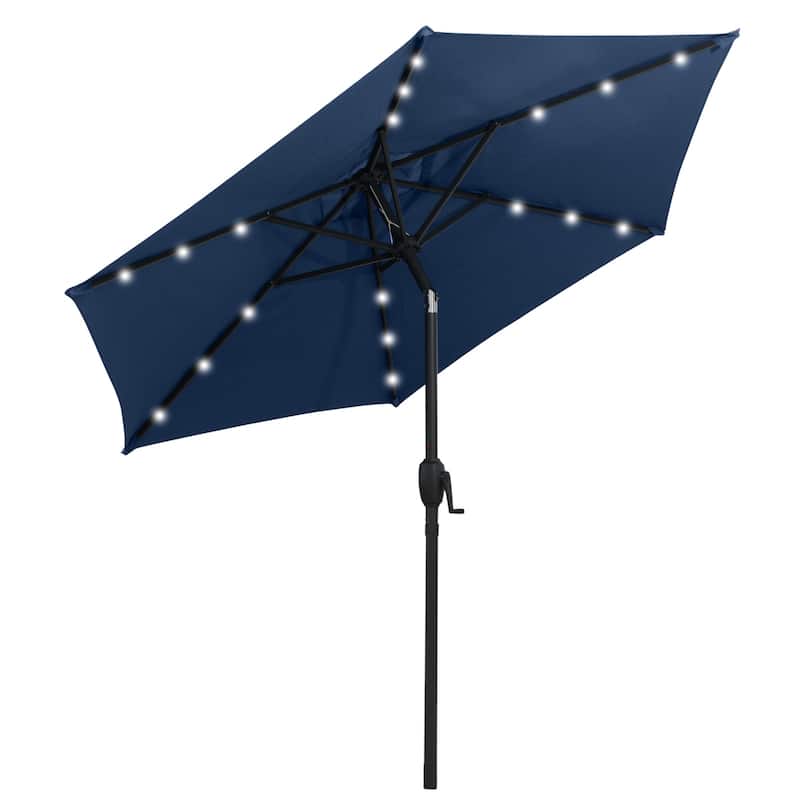 Polyester LED Patio Umbrella with Tilt and Crank Handle - Navy