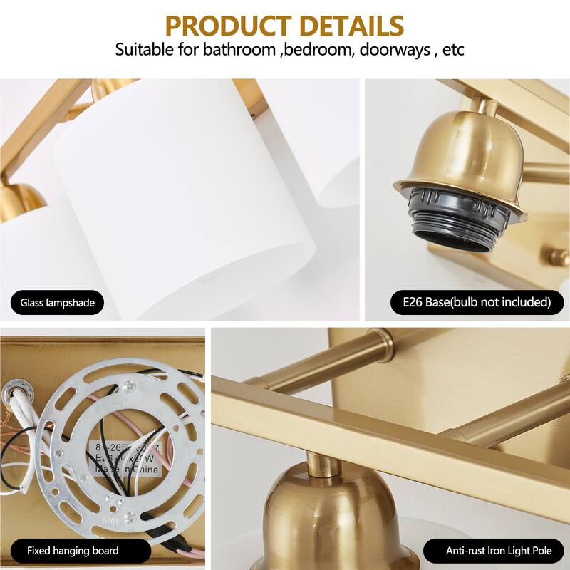 52" Gold Bathroom Vanity - Milky Glass - Wall Sconce for Bedroom, Hallway