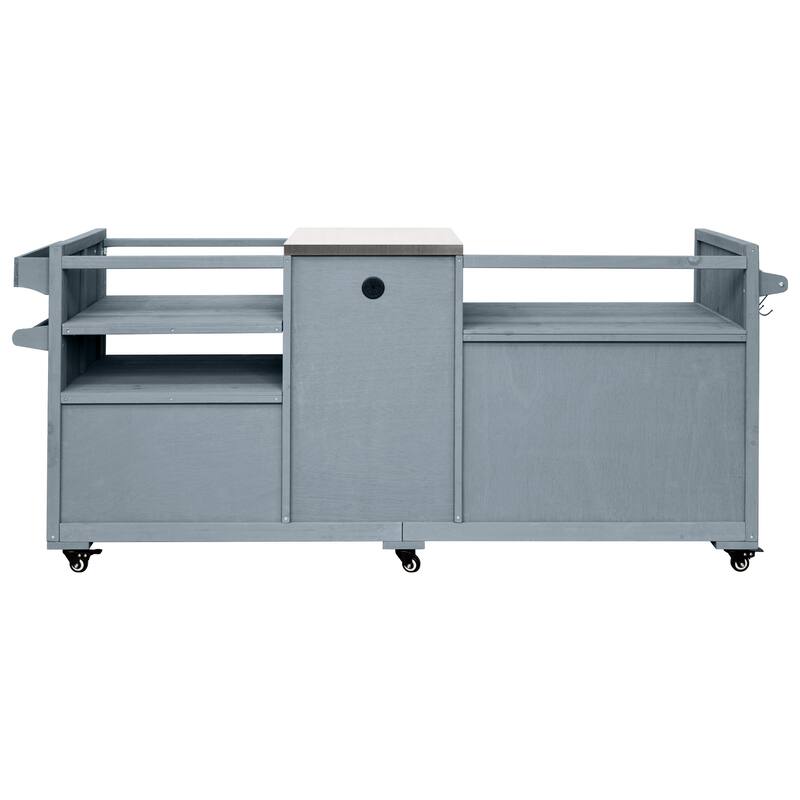 80.5"Kitchen Island,Solid Wood Grill Cart with Stainless Steel Top,Drawer for Large Big Green Egg and 21"/28"Blackstone Griddle