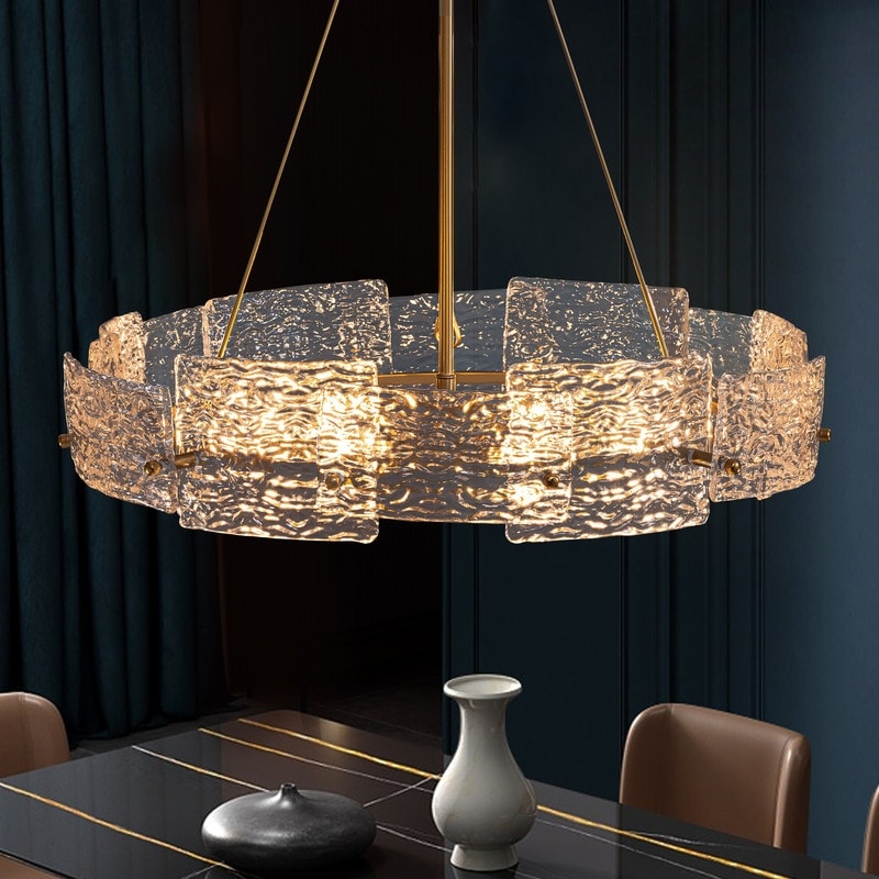 23.6 in. Modern Gold Crystal Chandelier 6 Light Glam Drum Pendant Light for Kitchen Island Dining Room Gold Chandelier