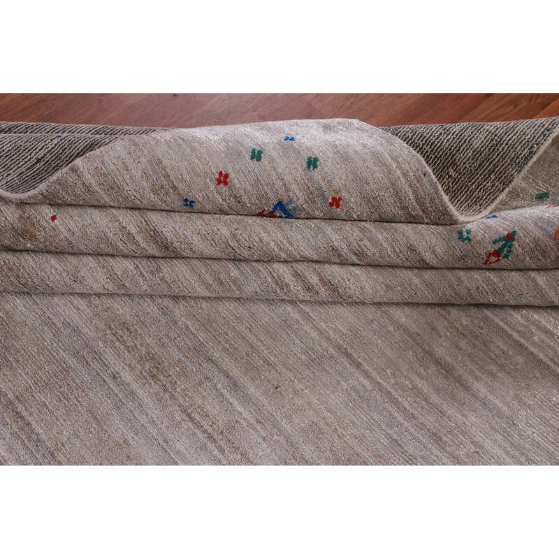 Hand Knotted Oriental 100% Wool Carpet Tribal Stripe Beige & Ivories Gabbeh Area Rug - 12' 3'' X 9' 2''