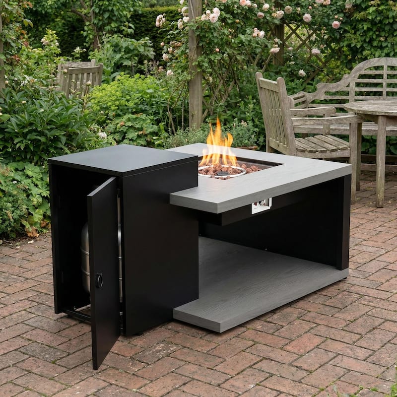 50,000 BTU Propane Fire Pit Table with Hidden Tank Storage, Outdoor Gas Fire Table with Zinc-Aluminum Top, Patio Fire Table