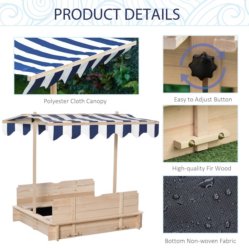 Outsunny Kids Sandbox with Cover, Outdoor Wooden Sandbox with Canopy - 41.75" x 41.75" x 47.75"