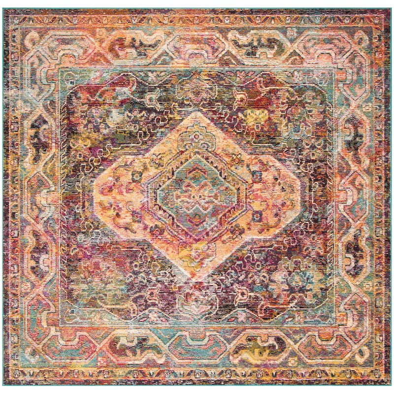 SAFAVIEH Crystal Elmije Vintage Boho Oriental Rug - 7' Square - Teal/Rose