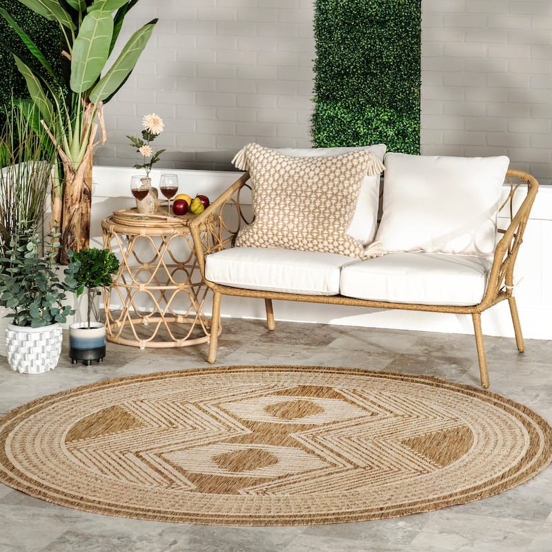 Nuloom Charlotte Contemporary Indoor/Outdoor Area Rug - 6'7" Round - Light Brown