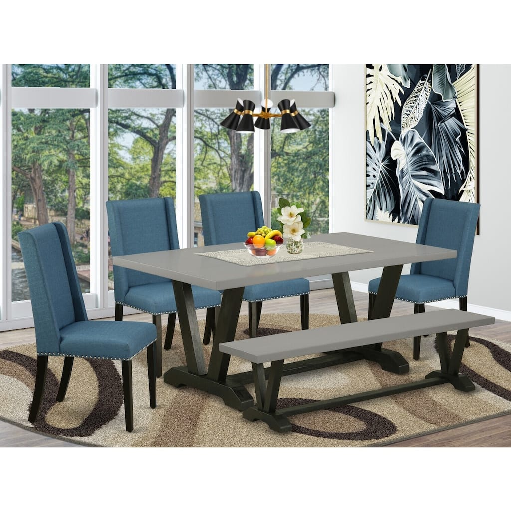 French Country Dining Set - 6 Piece Table & Chairs - Rectangular Wood Dining Room Set
