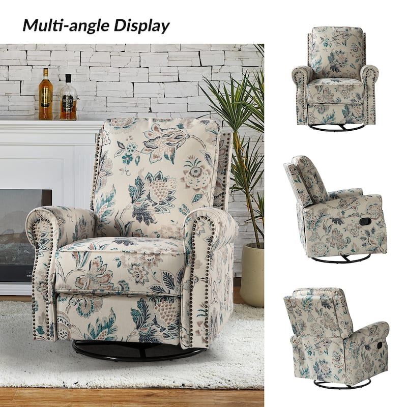 Roderich Farmhouse Floral Print Swivel Rocker Recliner with Rolled Arms by HULALA HOME