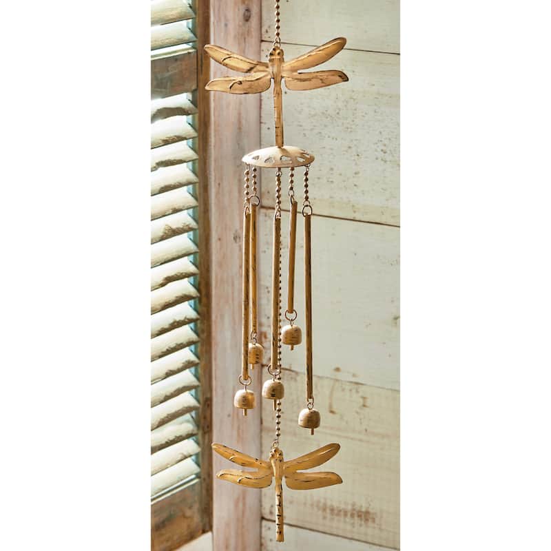 Antique Brass Dragonfly Wind Chime - Decorative Garden Bells, 36" Outdoor Accessory for Spring & Summer
