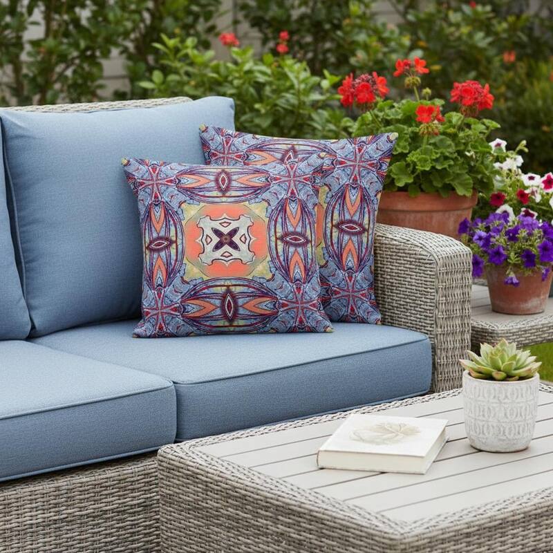 HomeRoots Set of Two 16" X 16" Blue and Purple Blown Seam Floral Indoor Outdoor Throw Pillow - 16.00' X '16.00' X '5.00 - Blue/Purple - 16.00' X '16.00' X '5.00