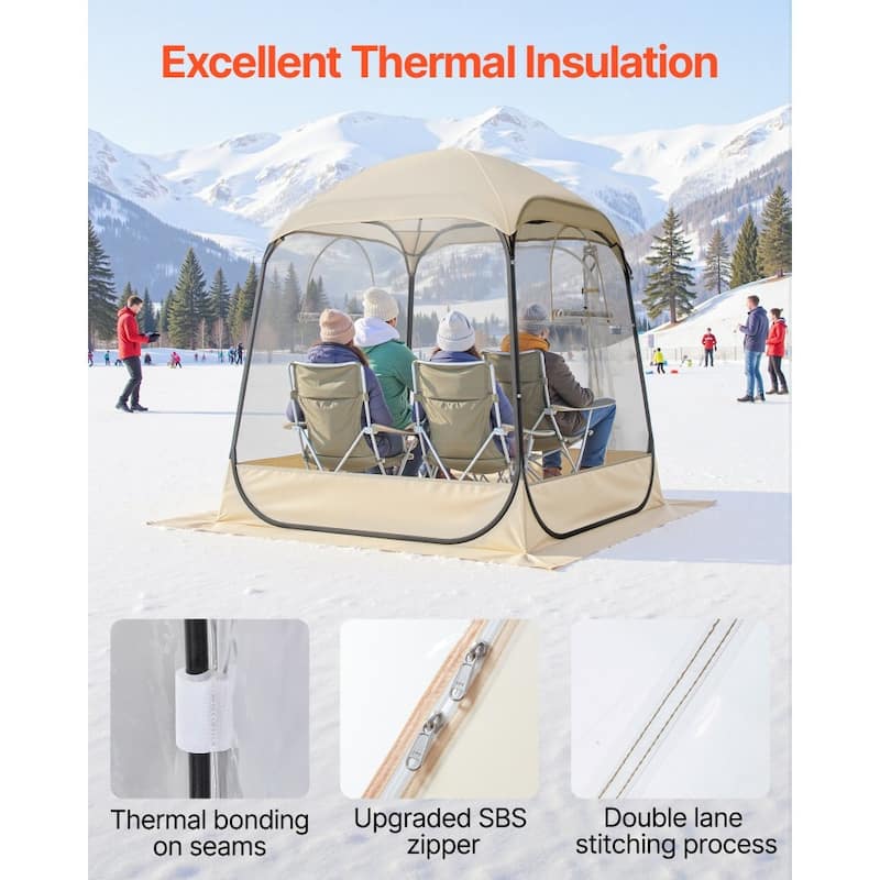 Beige-Transparent-Black Pop-Up Sports Tent TPU Fabric Steel Frame - 62.99 × 62.99 × 71.65 in