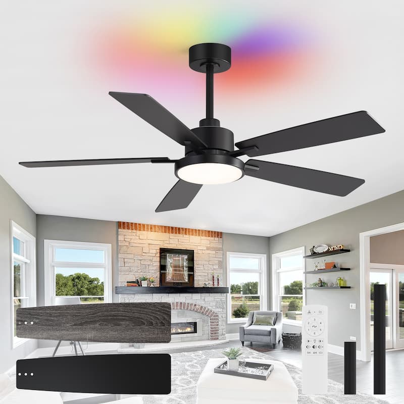 52" Black 5-Blade Integrated LED Ceiling Fan with Light and Remote