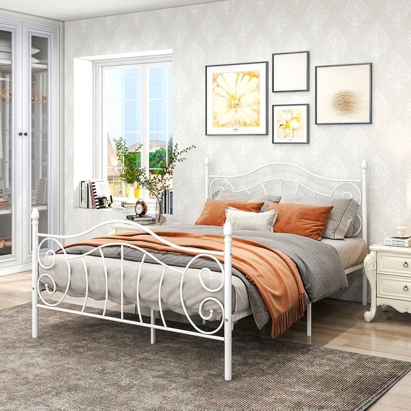 Queen Full Size Metal Platform Bed Frame Sturdy Steel Slat