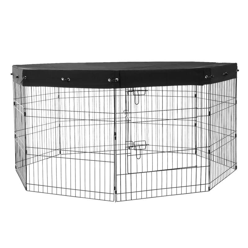 30 Inch Pet Exercise Fence with Foldable Panels and Ground Cover - 63.0" x 63.0" x 30.0" - Black