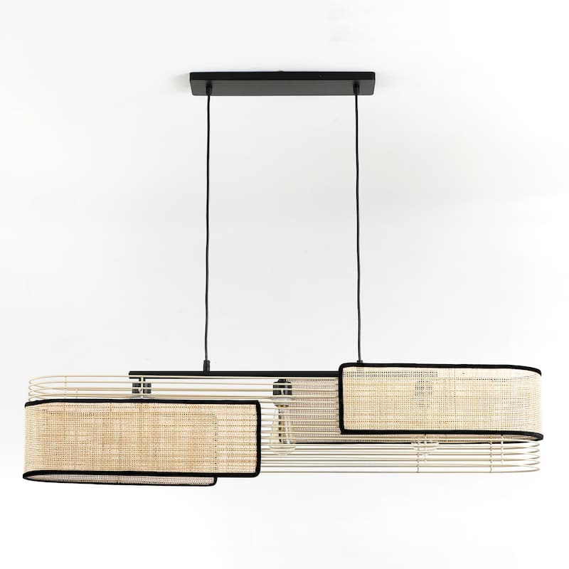 VidaLite Mazal - 3 Light Pendant - Modern Bohemian Style with Curved Wicker, E26 Bulb and Dimmable, UL - Beige