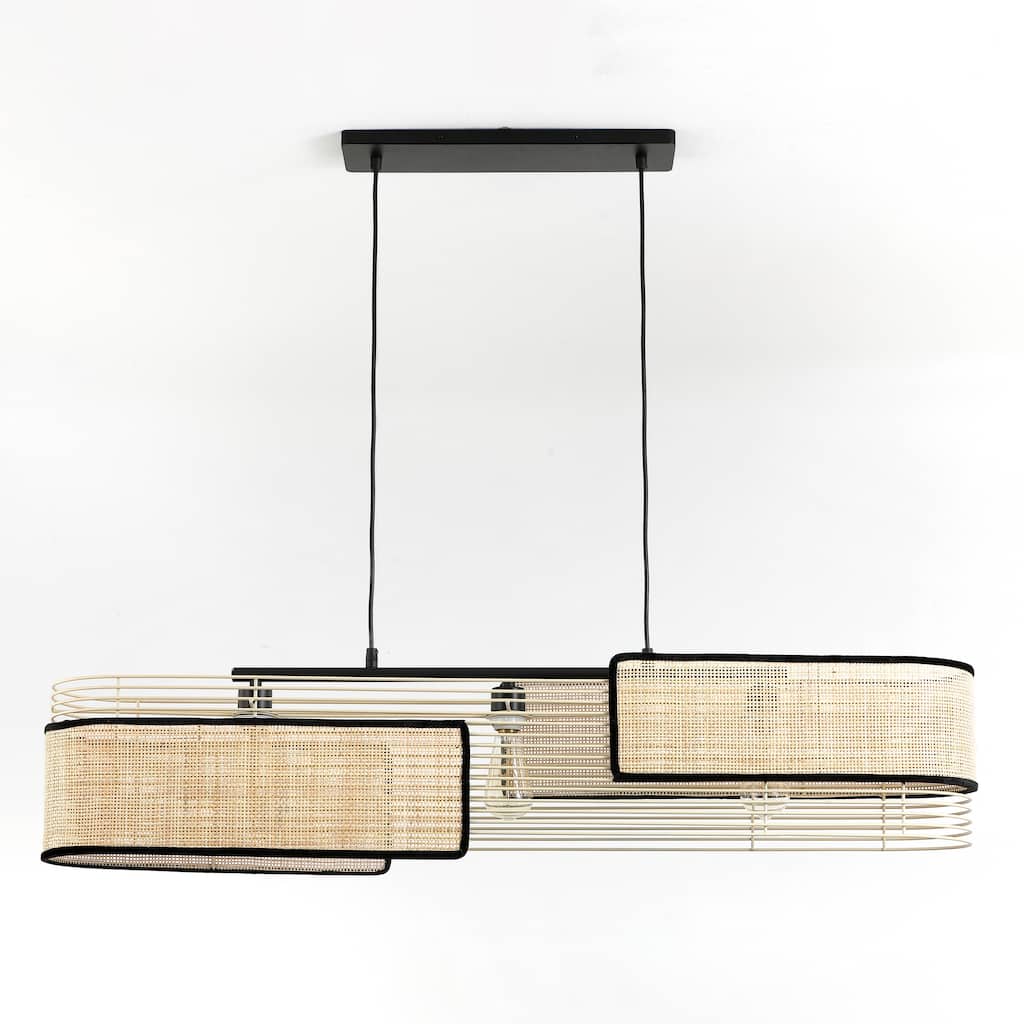 VidaLite Mazal - 3 Light Pendant - Modern Bohemian Style with Curved Wicker, E26 Bulb and Dimmable, UL