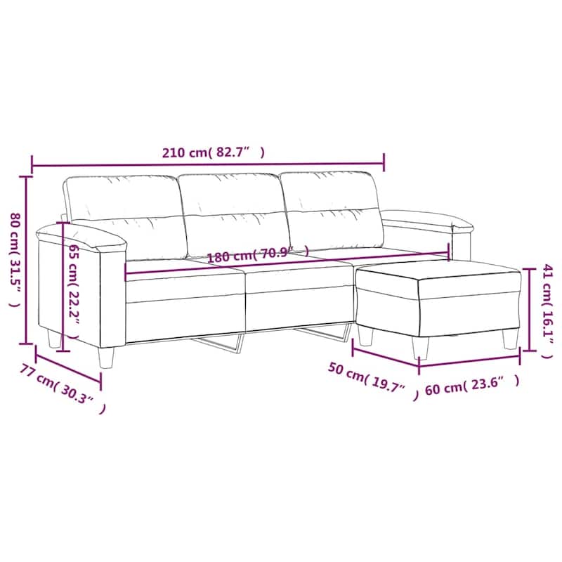vidaXL Sofa 3-Seater Couch Sofa Armchair with Footstool Microfiber Fabric - 23.6" x 19.7" x 16.1"