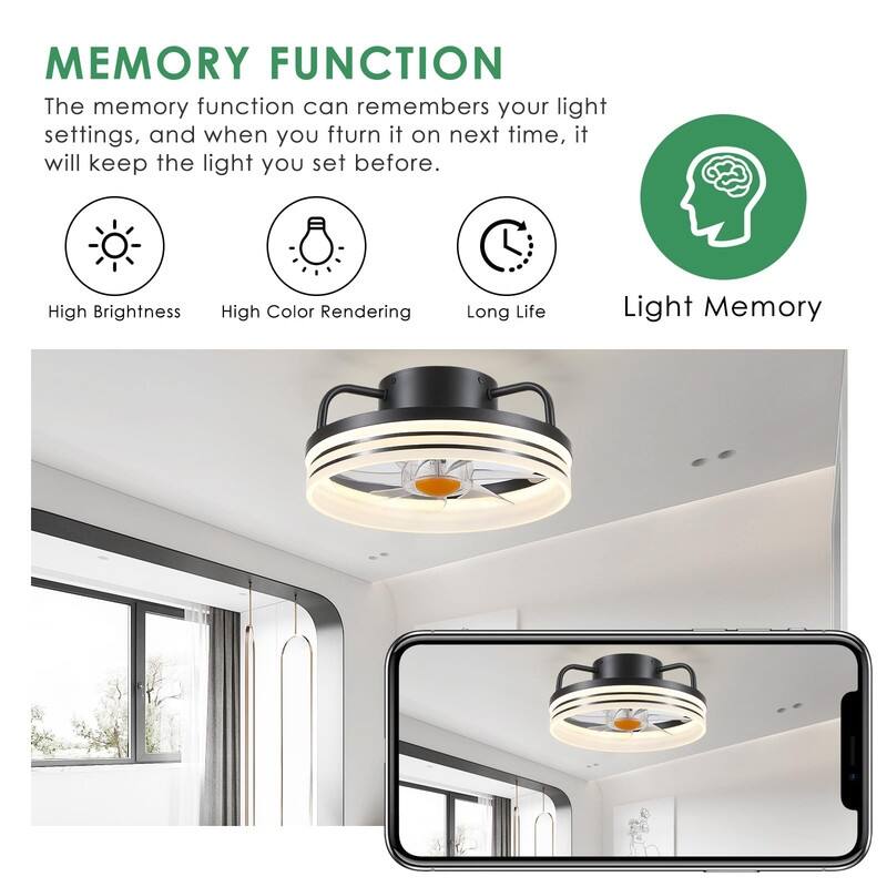 Low Profile Ceiling Fan with Light - Modern Flush Mount Ceiling Fan