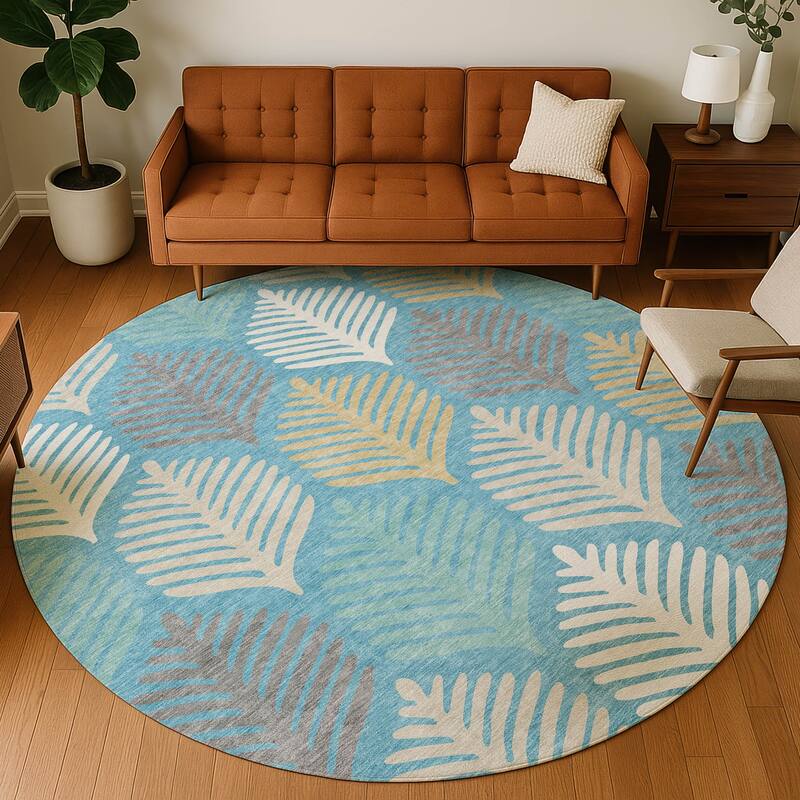 Machine Washable Indoor/ Outdoor Modern Fern Chantille Rug