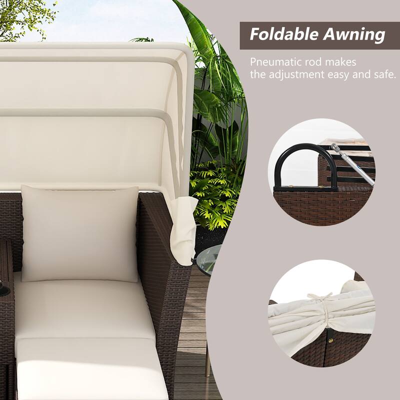 2-Seater Outdoor Patio Daybed with Foldable Awning