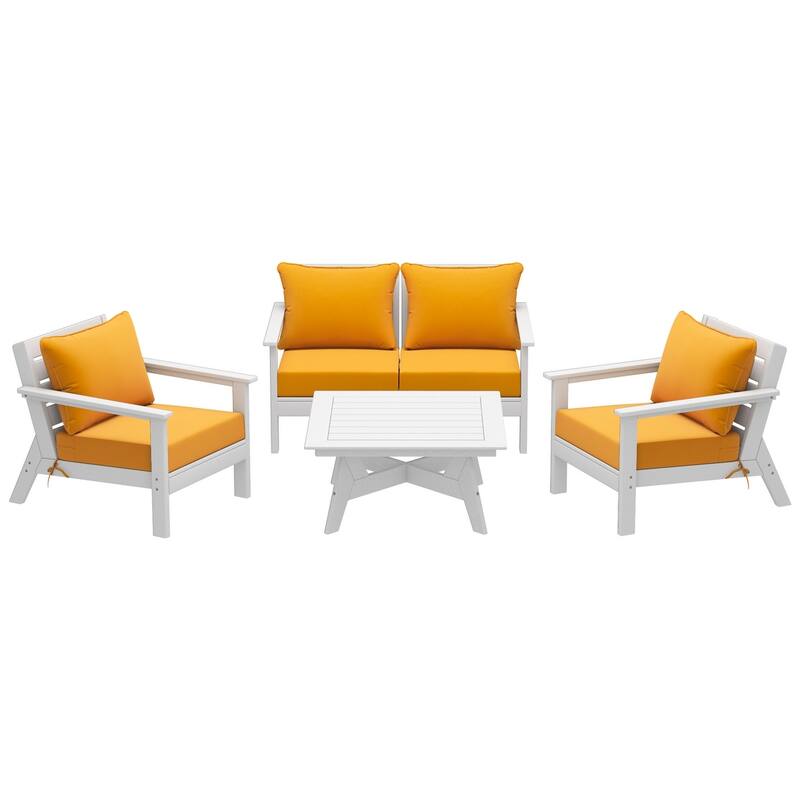 Birchwood All Weather HDPE Outdoor Patio White Deep Seating Conversation Set (5-Piece Set)