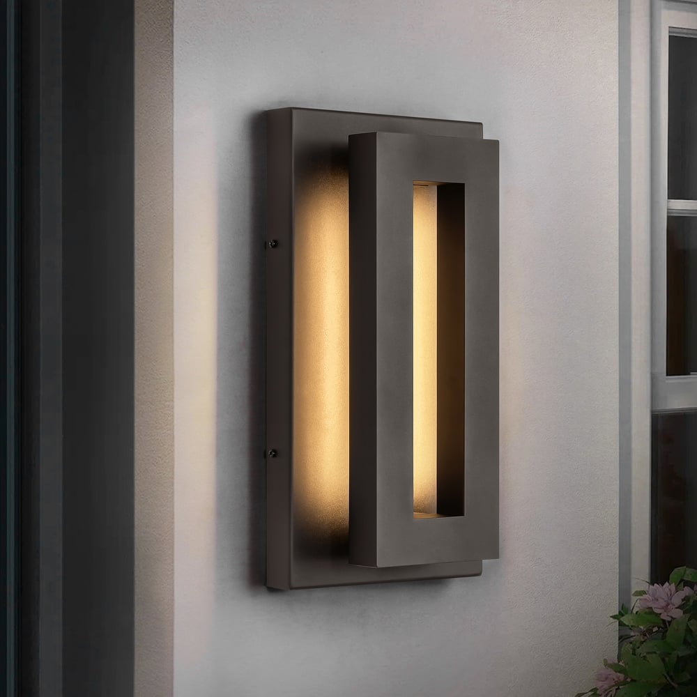 Modern 14 in. Industrial Aluminum Square Wall Sconce Integrated LED 3000K Waterproof Lantern Outdoor Light for Patio