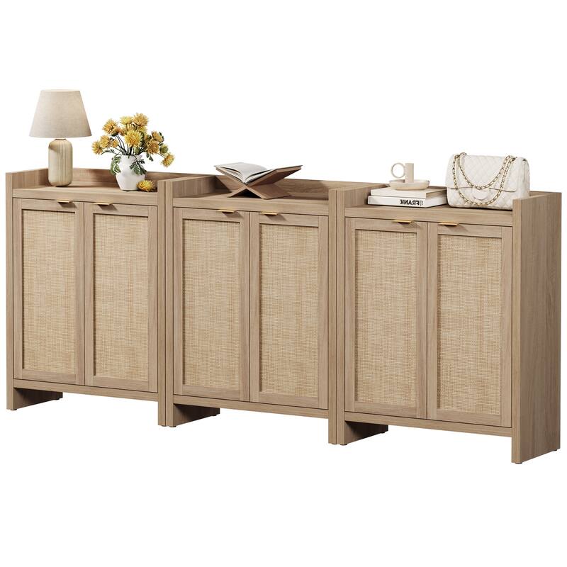Set of 2 Modern Natural Rattan Shoe Cabinets - 41 x 32.4 x 14.8