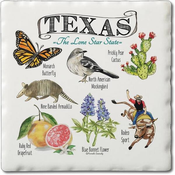 Texas State Icons 4-Pack Tumbled Tile Stone Coasters with Protective ...