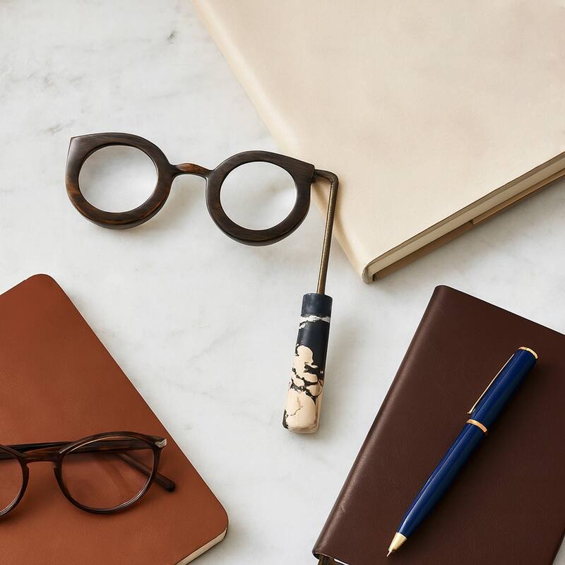 Eyeglass Magnifying Glass with Marble Handle Sculpture - 9"