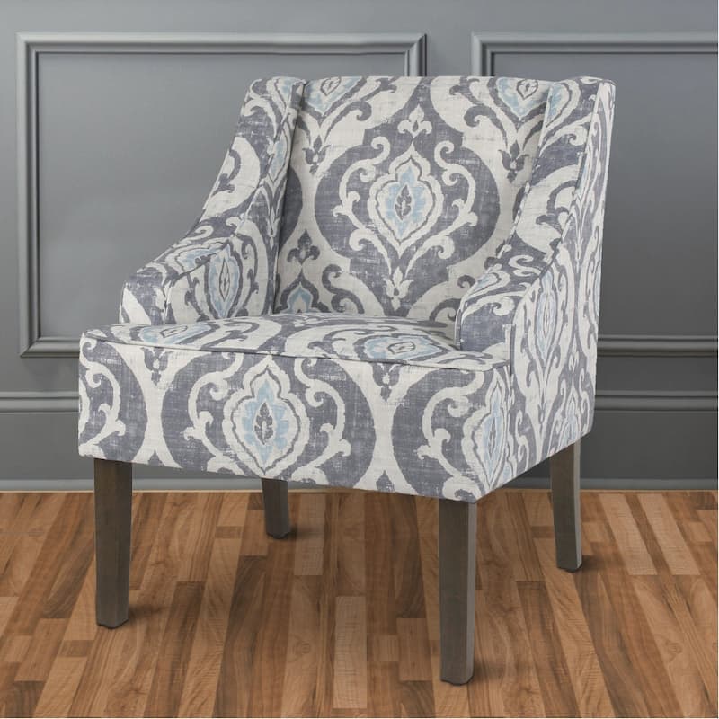 Fabric Upholstered Wooden Accent Chair with Swooping Armrests and Damask Pattern Design - 33.25 H x 25 W x 27.75 L Inches