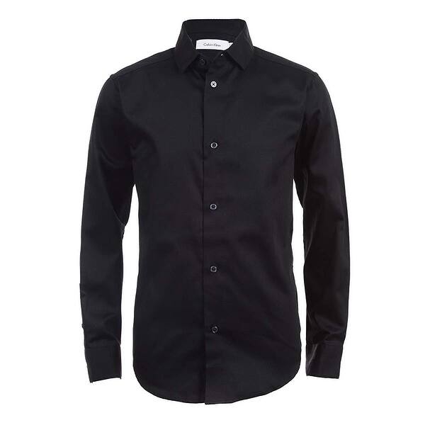Shop Calvin Klein Boys Big Long Sleeve Sateen Dress Shirt Black