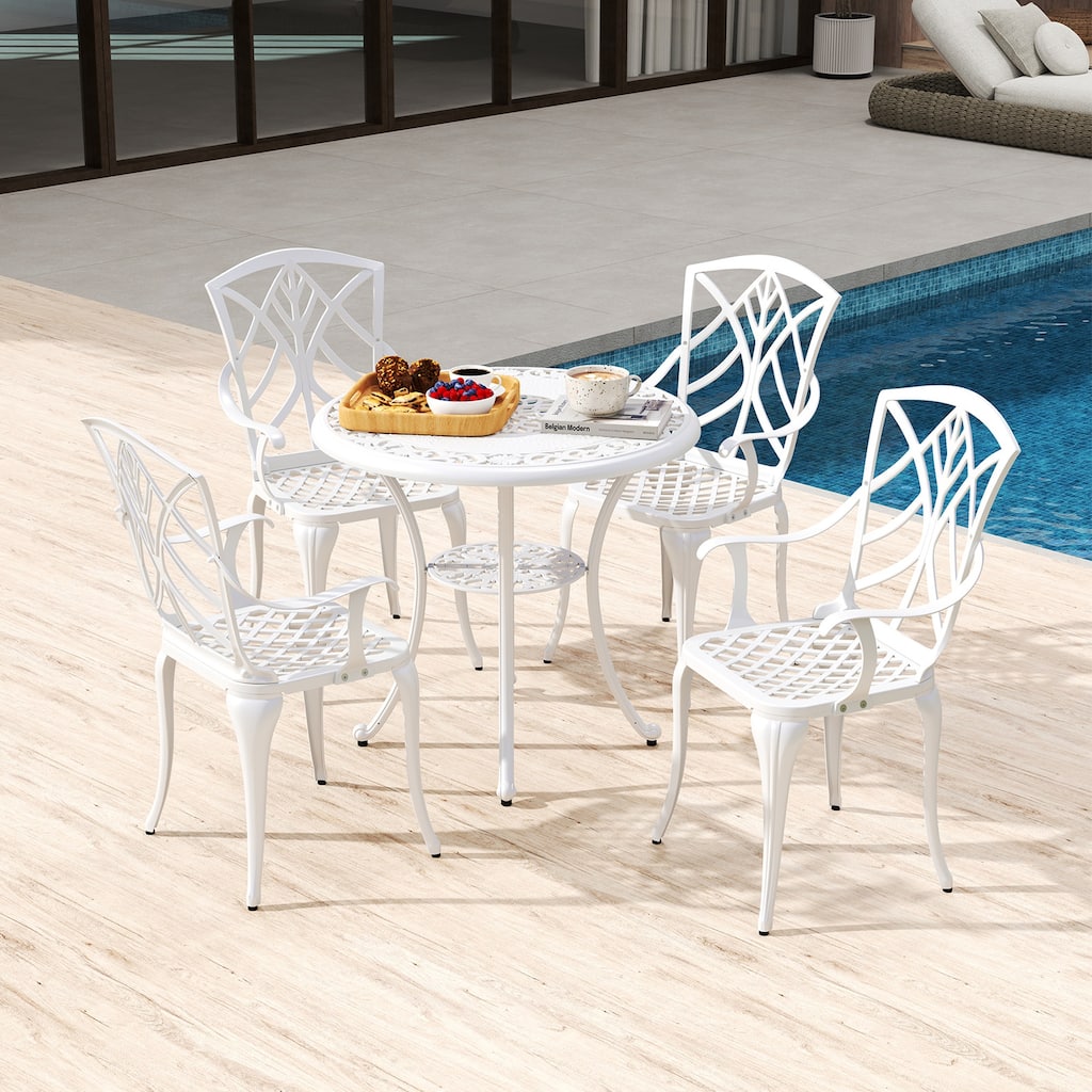 Costway 5 PCS Patio Cast Aluminum Bistro Set Dining Table & Chair with - See Details