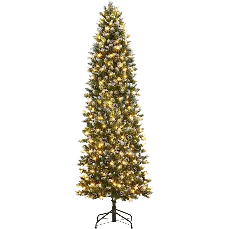 Prelit Pencil Snow Flocked Spruce Artificial Christmas Tree1 - 9 Foot