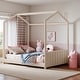 preview thumbnail 1 of 21, Beige Full Size Velvet House Bed Frame for Kids with Roof Design & Modern Headboard, Solid Wood Construction Full Beige - Full