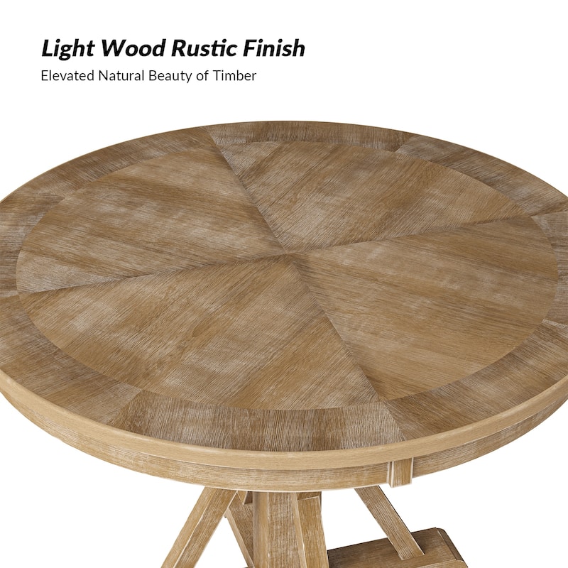 Nuria Farmhouse 5-Piece Round Natural Dining Set with 4 Chairs and Round Table by HULALA HOME